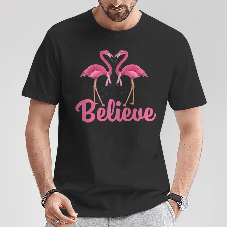 Believe Breast Cancer Flamingo Awareness Pink Ribbon T-Shirt Unique Gifts