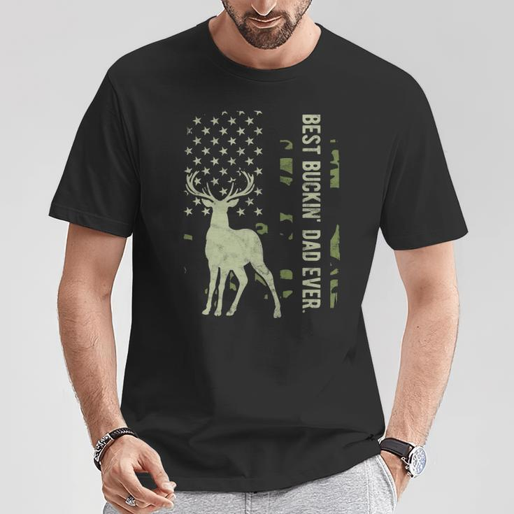 Best Buckin' Dad Camouflage American Flag Deer Hunting T-Shirt Unique Gifts