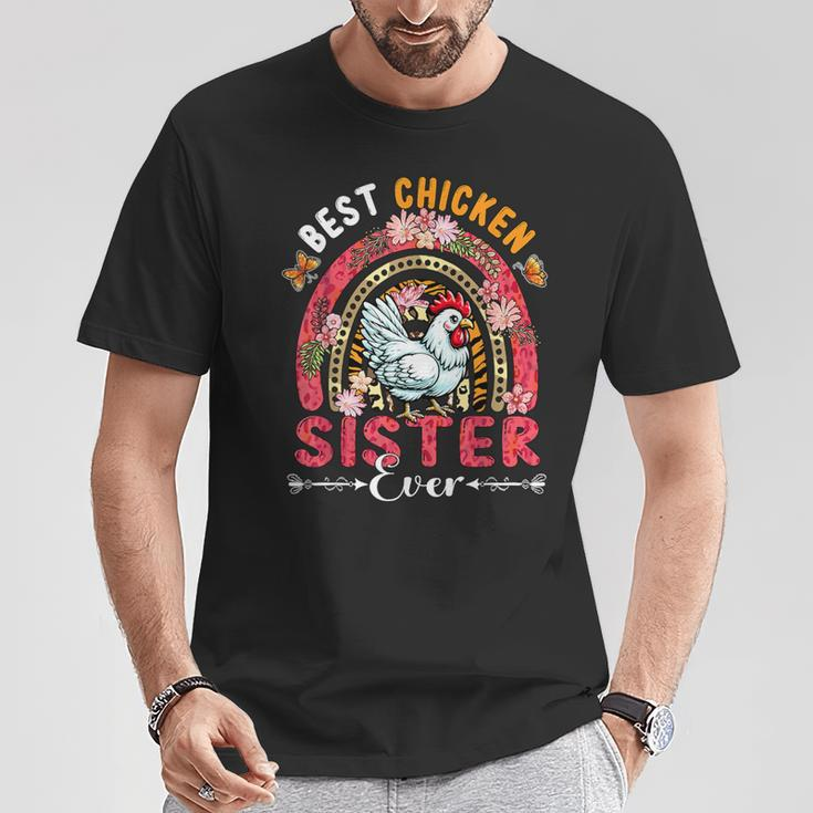 Best Chicken Sister Ever Mother's Day Flowers Rainbow Farm T-Shirt Unique Gifts