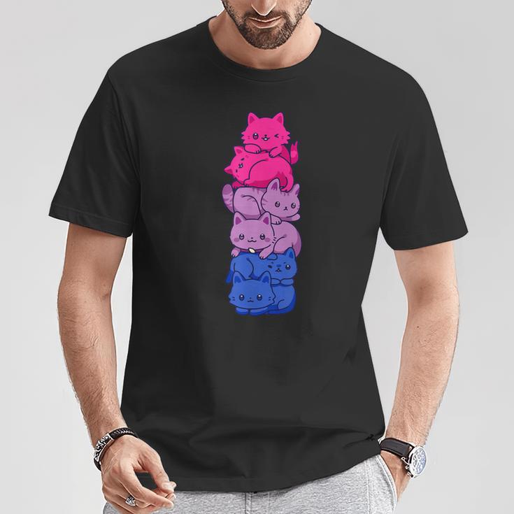 Bi Pride Cat Lgbt Bisexual Flag Cute Kawaii Cat T-Shirt Lustige Geschenke