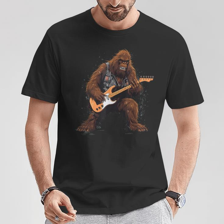 Bigfoot Playing Electric Guitar Rock Music Band Sasquatch T-Shirt Unique Gifts