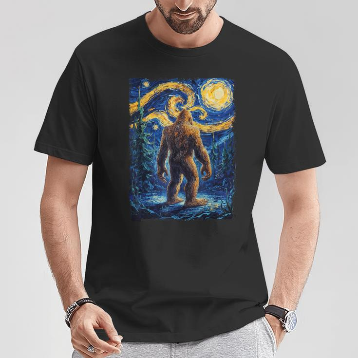 Bigfoot Starry Night Sasquatch Van Gogh Painting T-Shirt Personalized Gifts