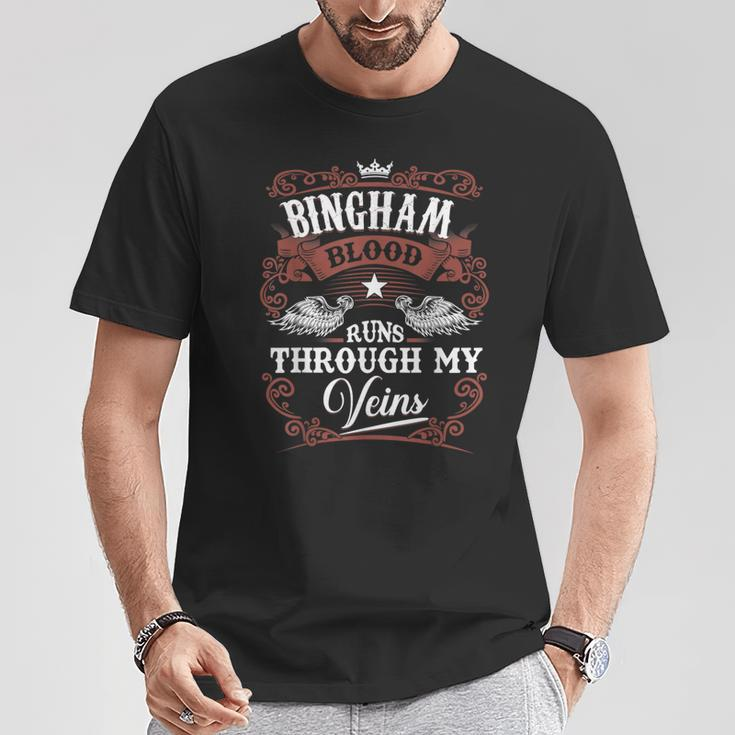 Bingham Blood Runs Through My Veins Vintage Family Name T-Shirt Unique Gifts