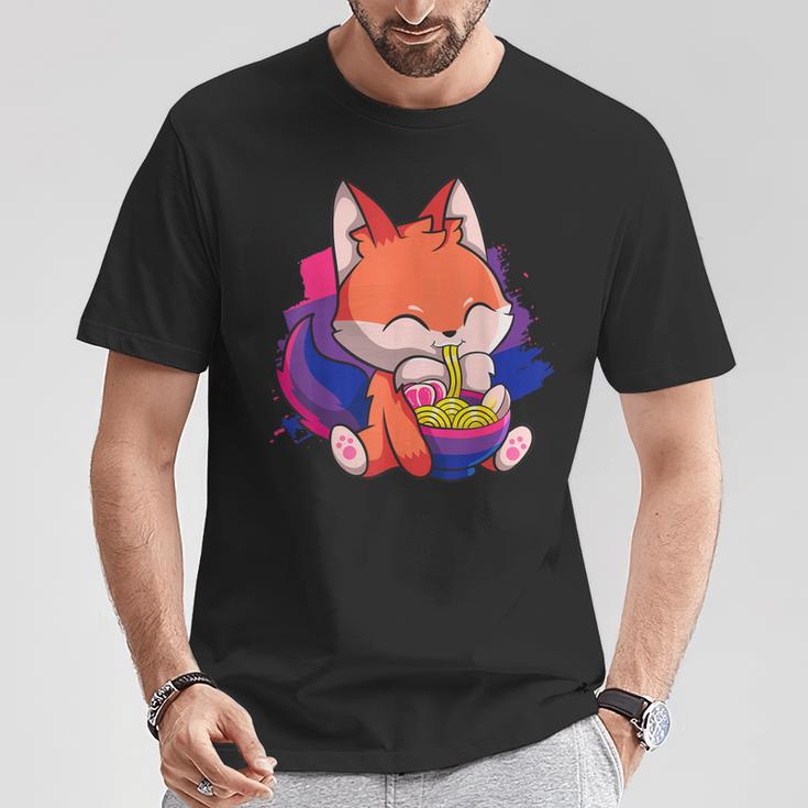 Bisexual Pride Bi Kawaii Fox Ramen Noodles Bisexual Flag T-Shirt Unique Gifts