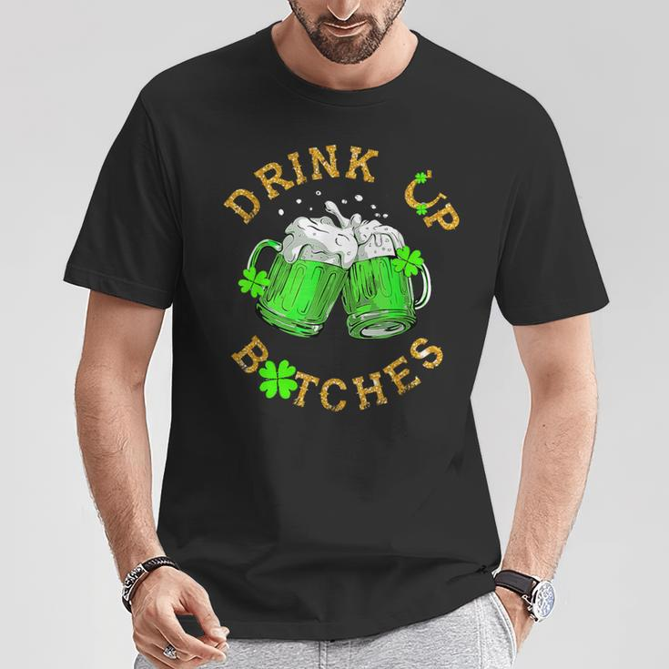 Bitches Drink Up St Patrick's Day Beer Lover Womens T-Shirt Unique Gifts