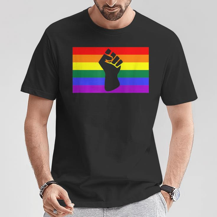 Black Protest Fist Lgbtq Gay Pride Flag Blm Unity Equality T-Shirt Unique Gifts