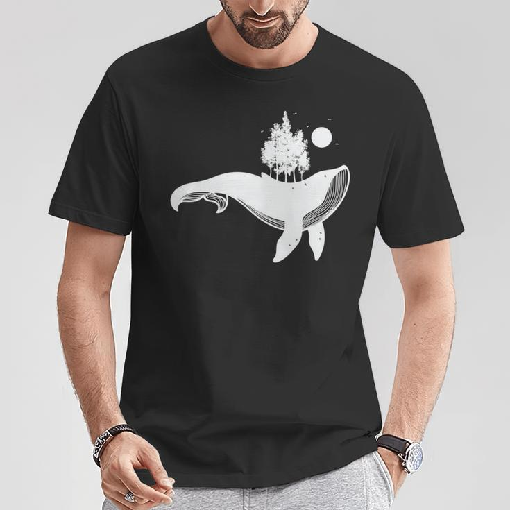 Blauwal Mit Bäumen Und Mondlicht T-Shirt Lustige Geschenke
