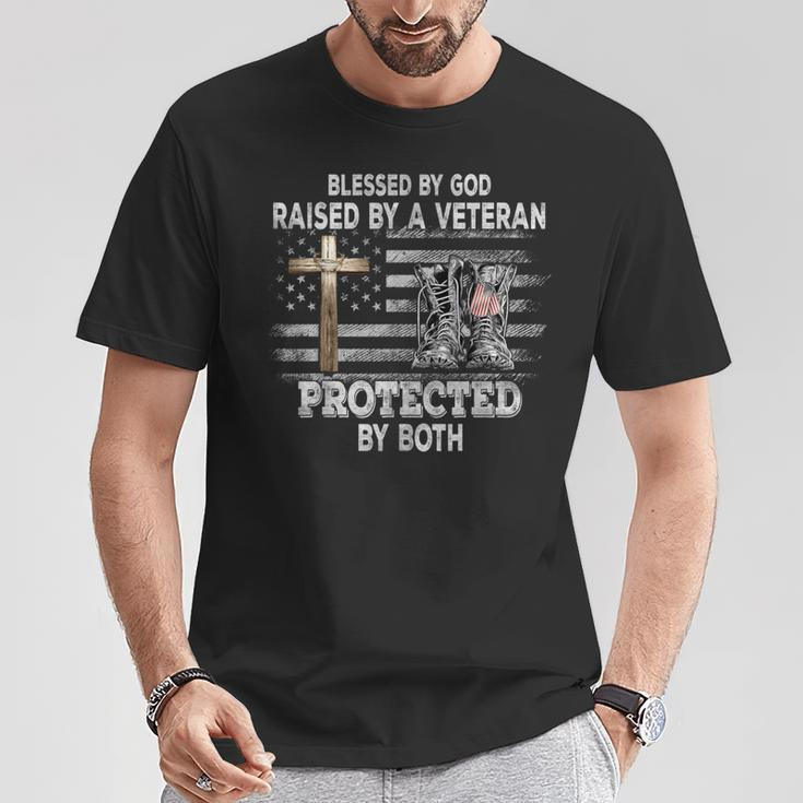 Blessed By God Raised By A Veteran Protected By Both T-Shirt Unique Gifts