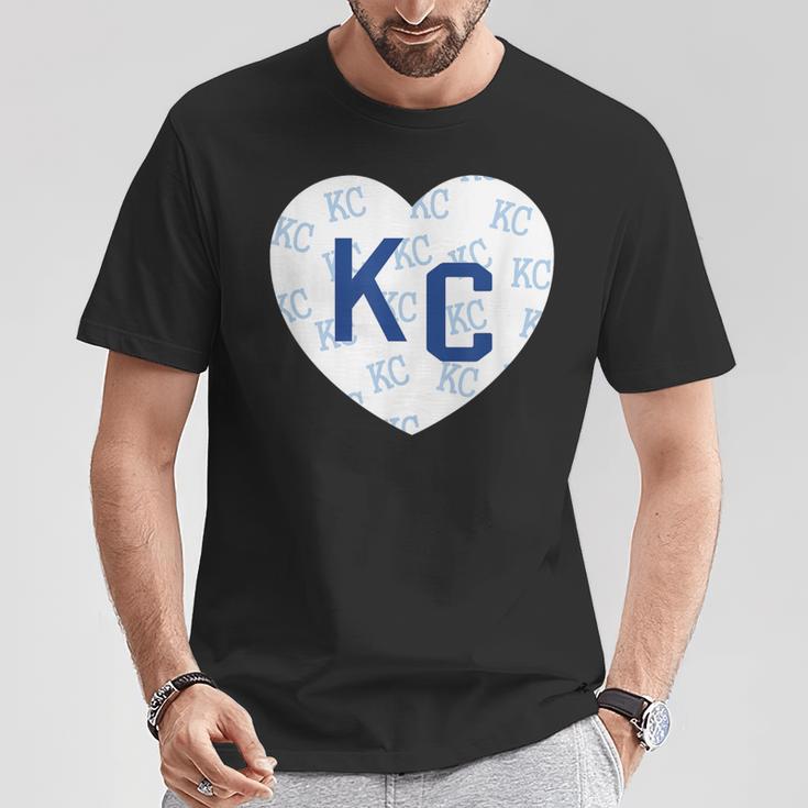 Blue Kc Heart Kansas City 2 Letter Kc Pattern Love Kc Blue T-Shirt Unique Gifts