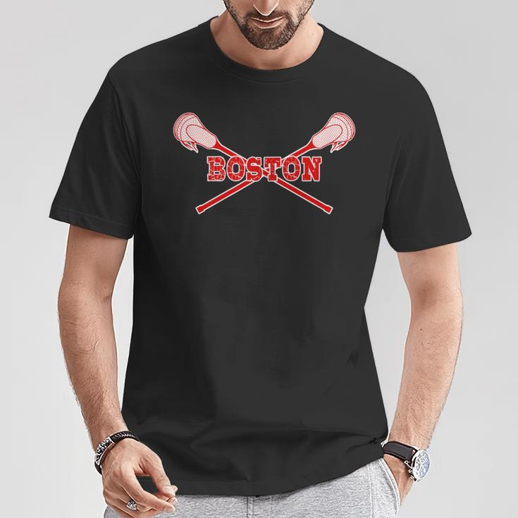 Boston Lacrosse With Lax Sticks T-Shirt Unique Gifts