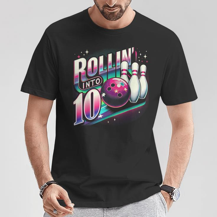 Bowling Birthday Rollin Into 10 Party 10Th Bday Retro Girl T-Shirt Unique Gifts