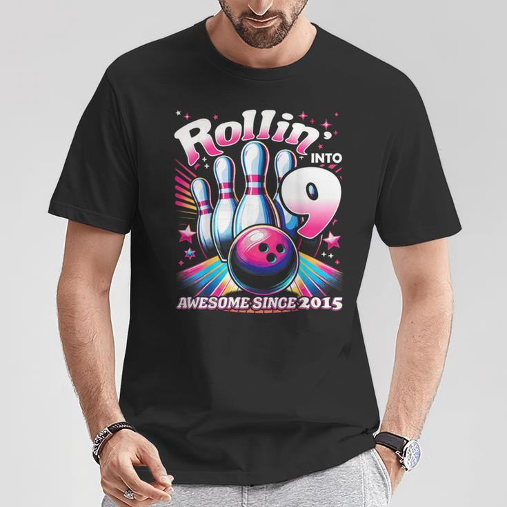Bowling Party Rollin' 9 Awesome 2015 9Th Birthday Girls T-Shirt Unique Gifts