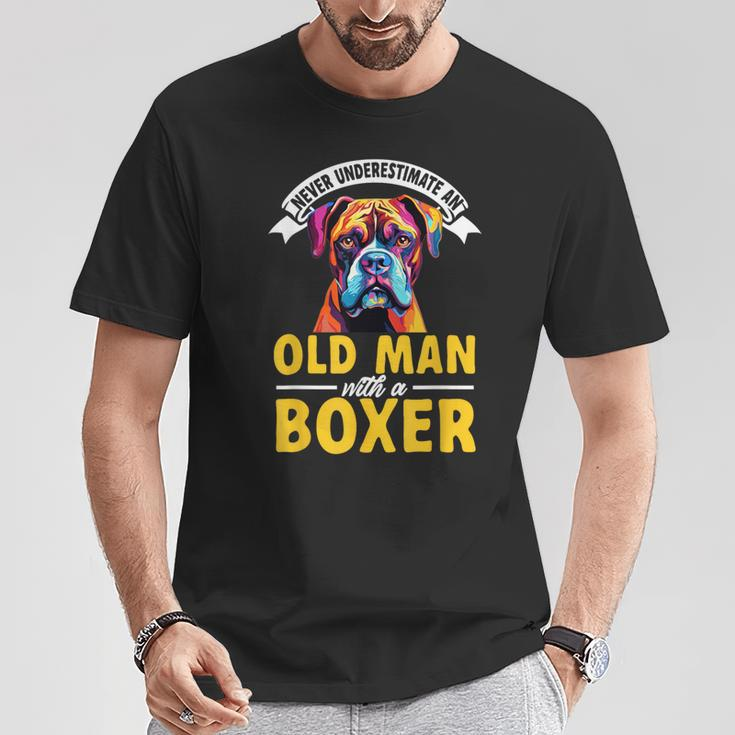 Boxer Dog Breed Pet Never Underestimate An Old Man T-Shirt Unique Gifts