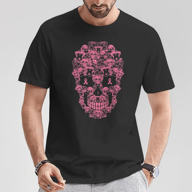 Boxer Dog Sugar Skull Pink Ribbon Breast Cancer T-Shirt Unique Gifts