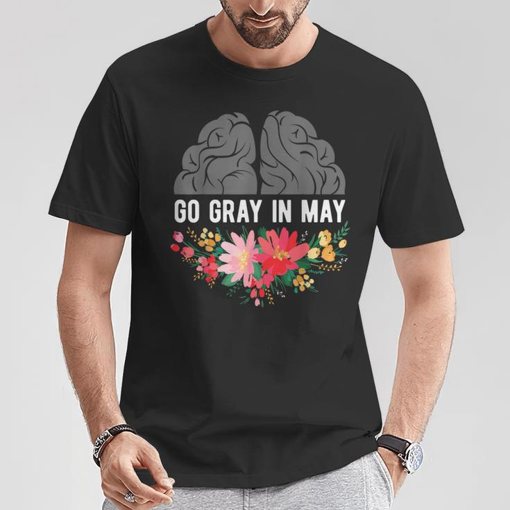 Brain Cancer Tumor Awareness Go Gray In May Flowers T-Shirt Unique Gifts