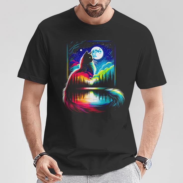 Bunte Katze Geist Tier Katze Besitzer Coole Illustration Kunst T-Shirt Lustige Geschenke