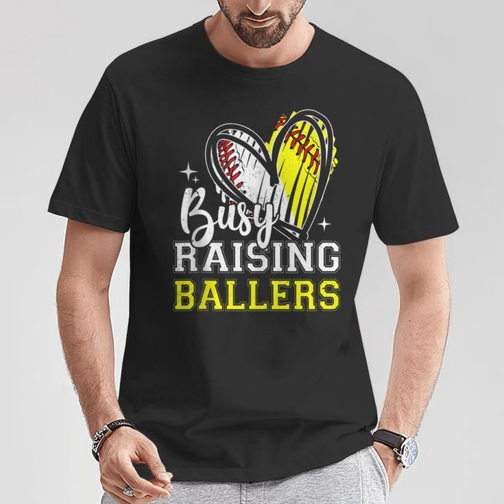 Busy Raising Ballers Heart Softball Baseball Mom T-Shirt Unique Gifts