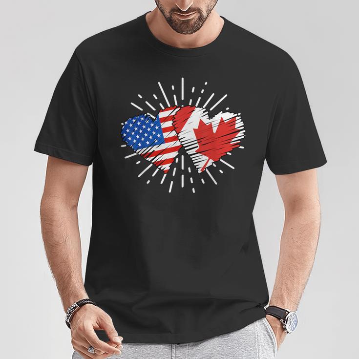 Canada Usa Friendship Heart With Flags Matching T-Shirt Unique Gifts