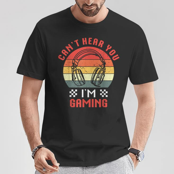Can't Hear You I'm Gaming Humor Quote Vintage Sunset T-Shirt Unique Gifts