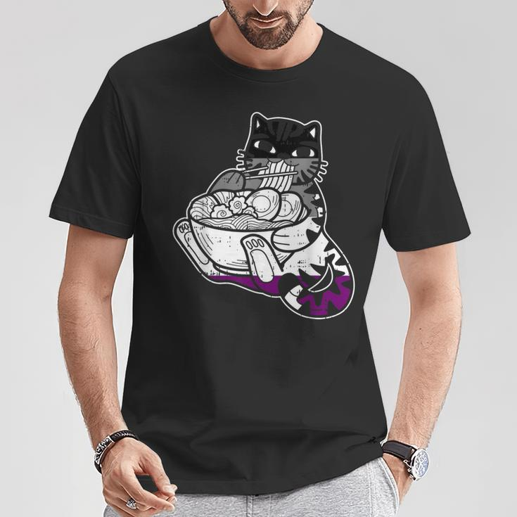 Cat Eating Ramen Asexual Pride Lgbt-Q Kitten Japanese Noodle T-Shirt Unique Gifts