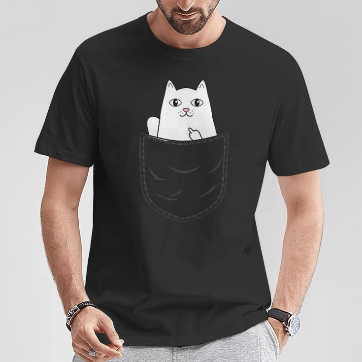 Cat Middle Finger Pocket Cat Gray T-Shirt Lustige Geschenke