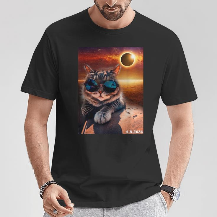 Cat Taking A Selfie With Solar Eclipse 2024 Wearing Glasses T-Shirt Unique Gifts