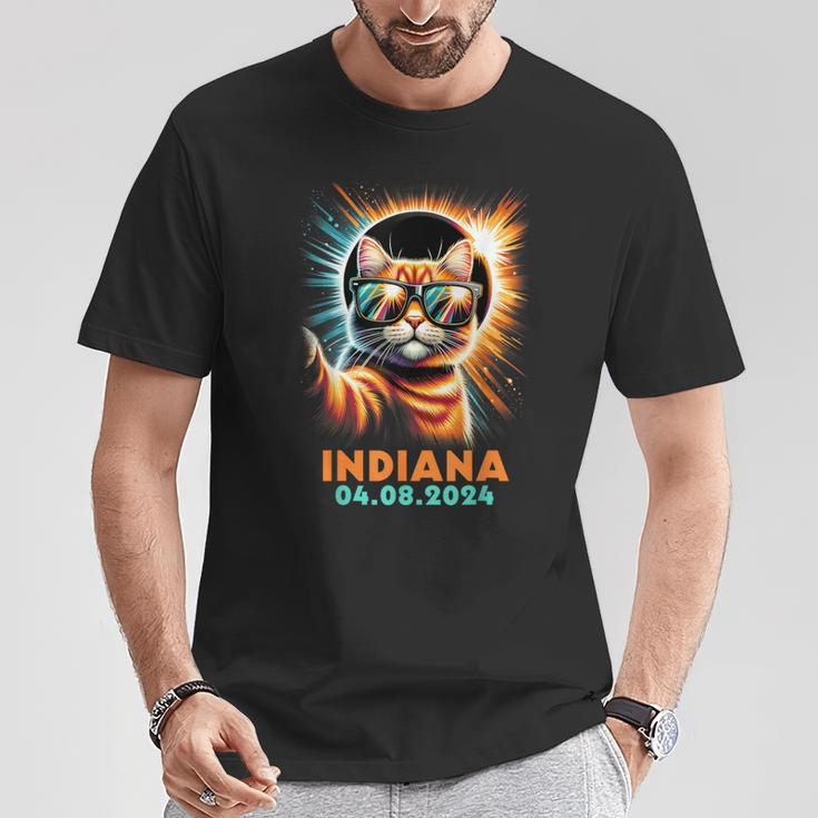 Cat Taking A Selfie Total Solar Eclipse 2024 Indiana T-Shirt Unique Gifts