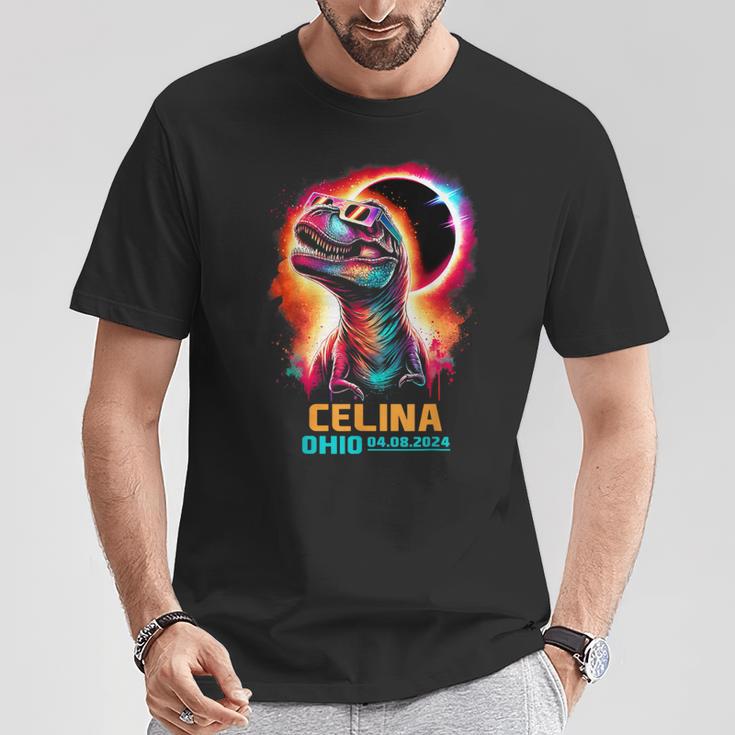 Celina Ohio Total Solar Eclipse 2024Rex Dinosaur Colorful T-Shirt Unique Gifts