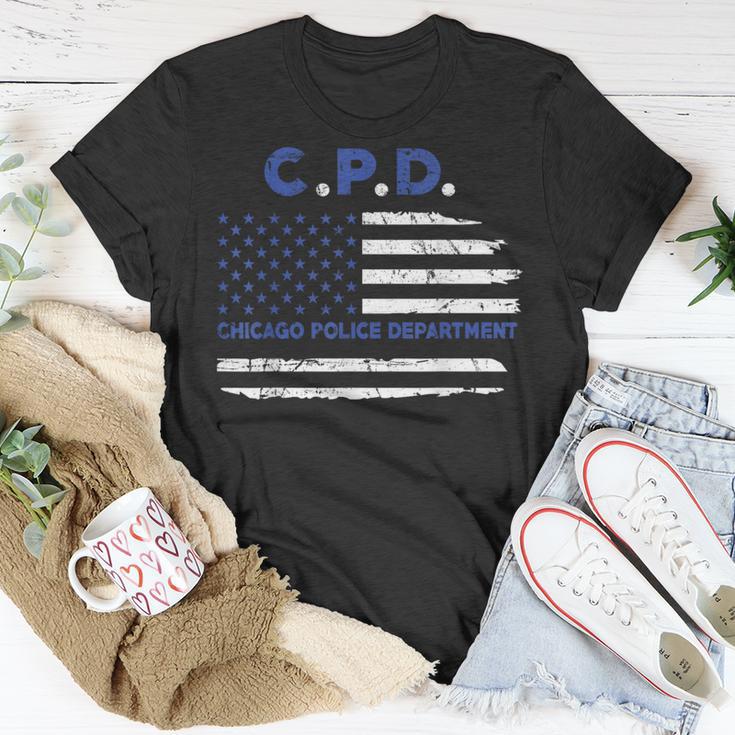 Chicago Police Officer American Flag Thin Blue Line T-Shirt Unique Gifts