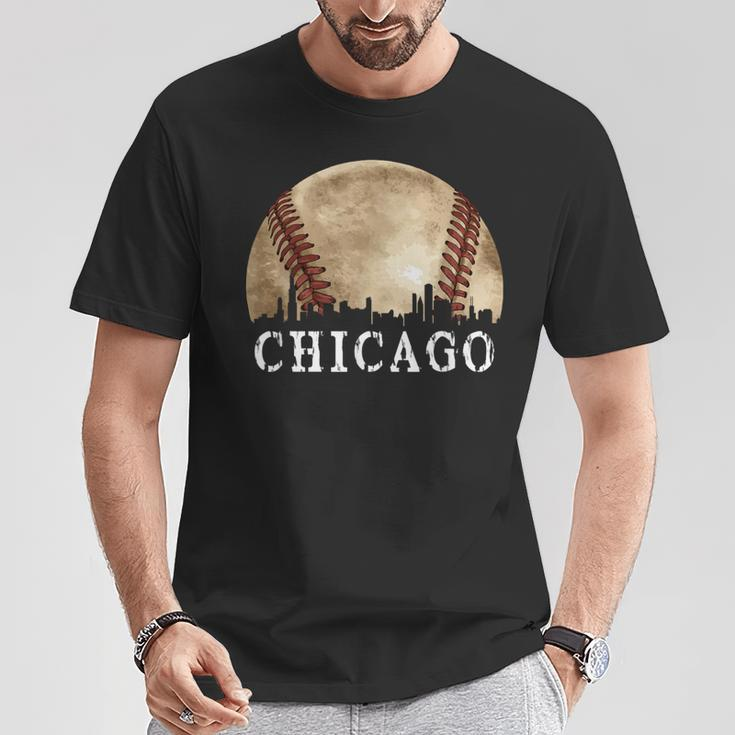 Chicago Skyline City Vintage Baseball Lover T-Shirt Funny Gifts