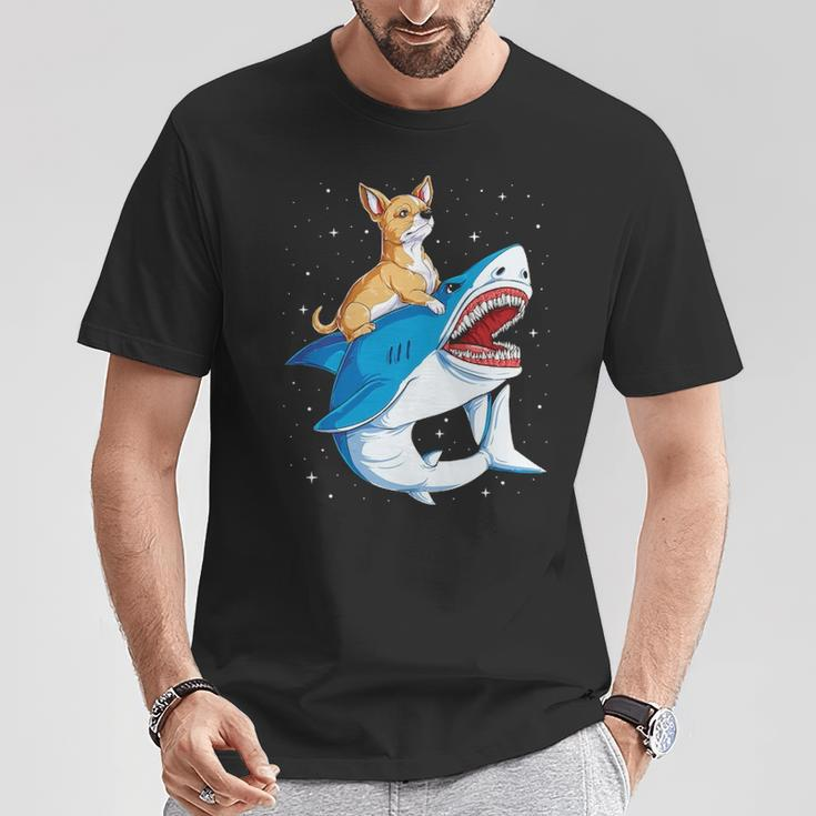 Chihuahua Riding Shark Jawsome Dog Lover Space Galaxy T-Shirt Unique Gifts