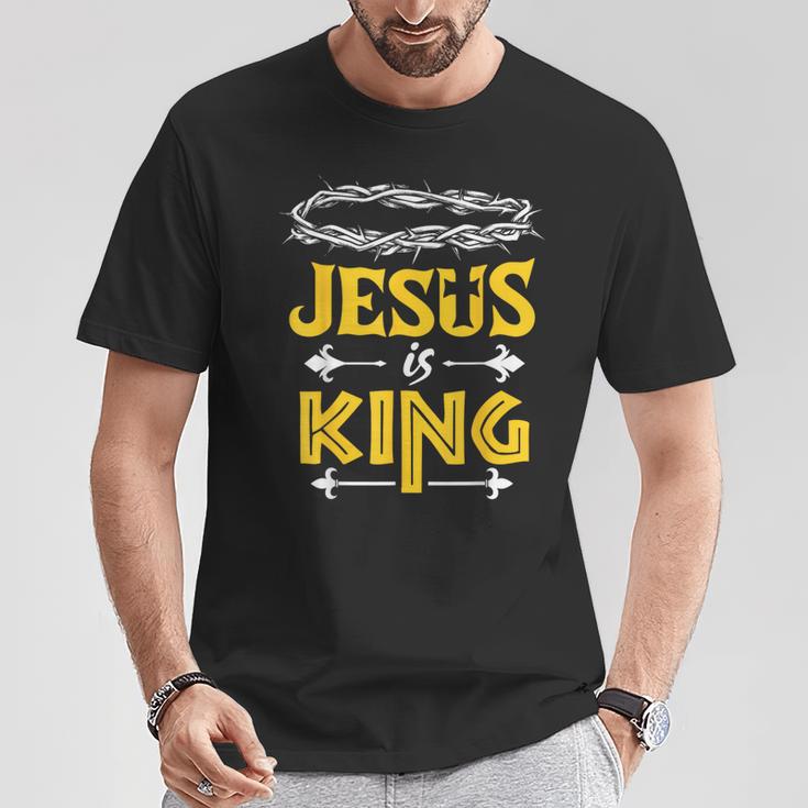 Christliches T-Shirt Jesus is King mit Dornenkrone Design, Glaubensbekenntnis Tee Lustige Geschenke