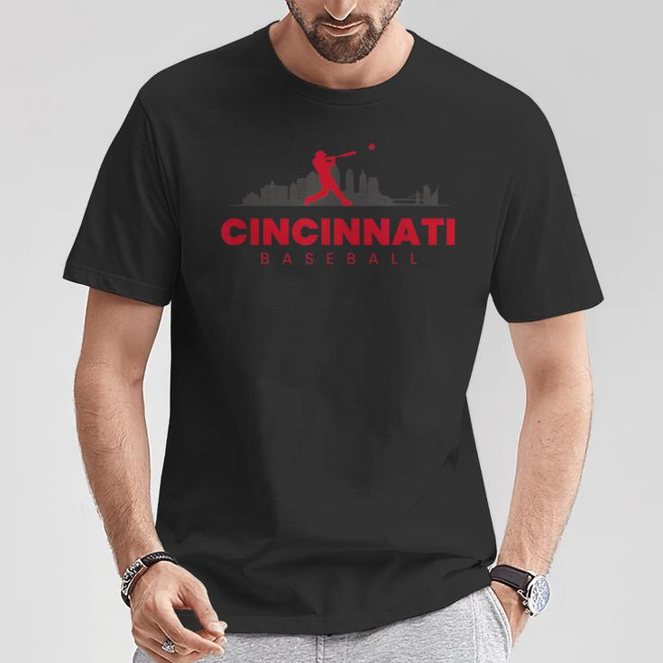 Cincinnati Baseball Minimalist City Skyline Baseball Lover T-Shirt Unique Gifts