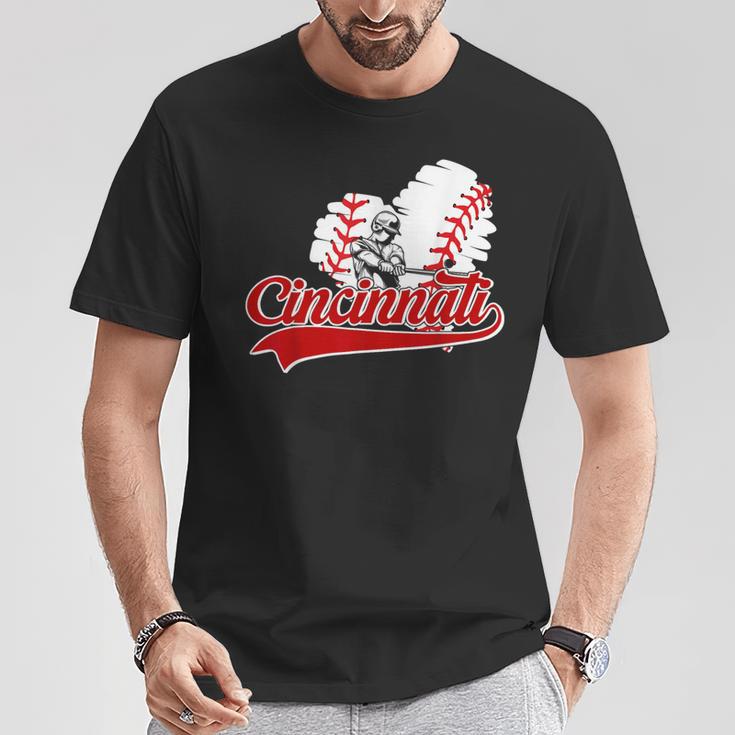 Cincinnati Cities Baseball Heart Baseball Fans Women T-Shirt Unique Gifts