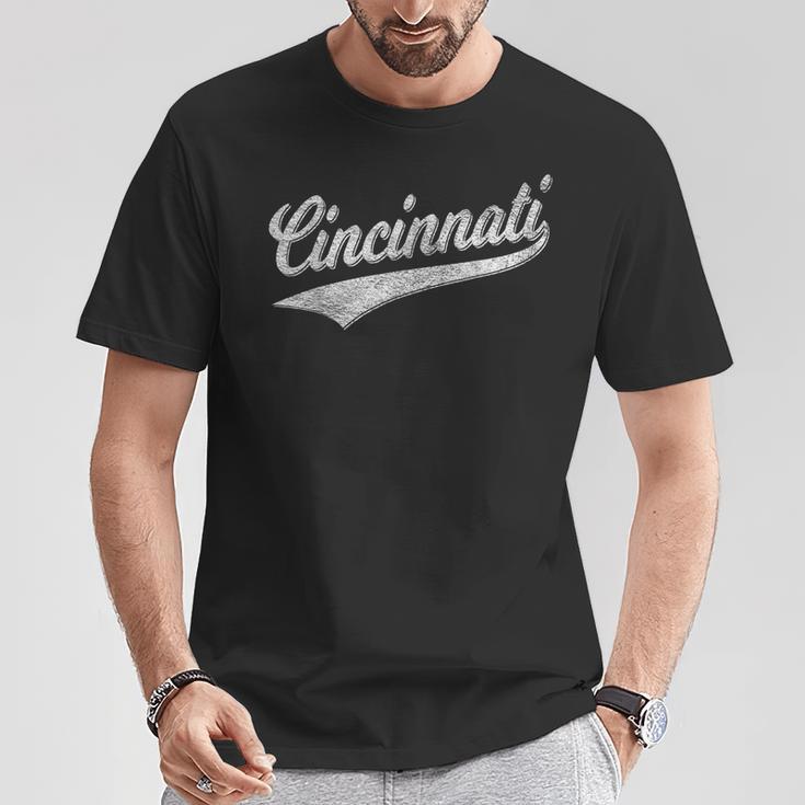 Cincinnati Ohio Retro Script Sports Jersey Flag T-Shirt Unique Gifts