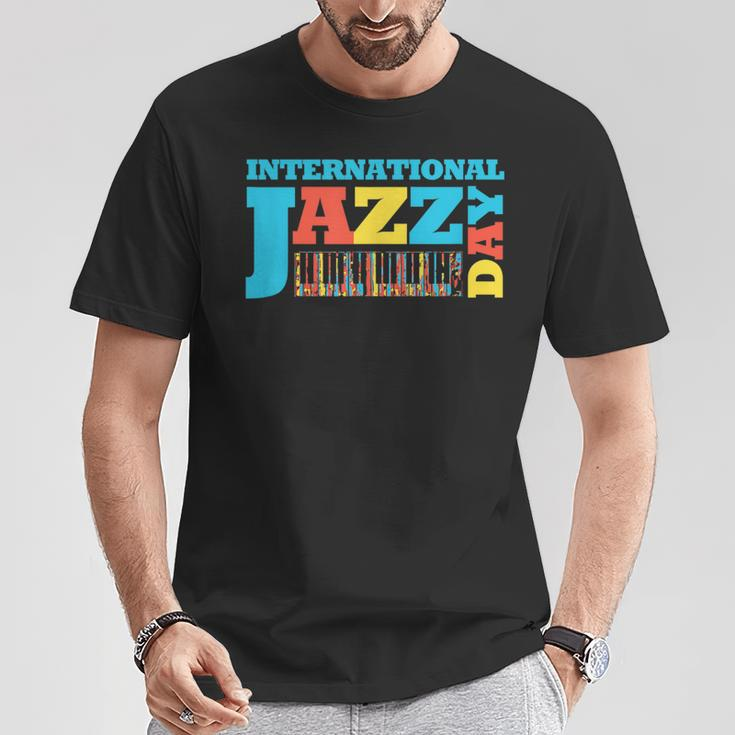 Colorful International Jazz Day Featuring Piano Keys T-Shirt Unique Gifts
