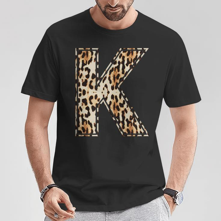 Cool Letter K Initial Name Leopard Cheetah Print T-Shirt Unique Gifts