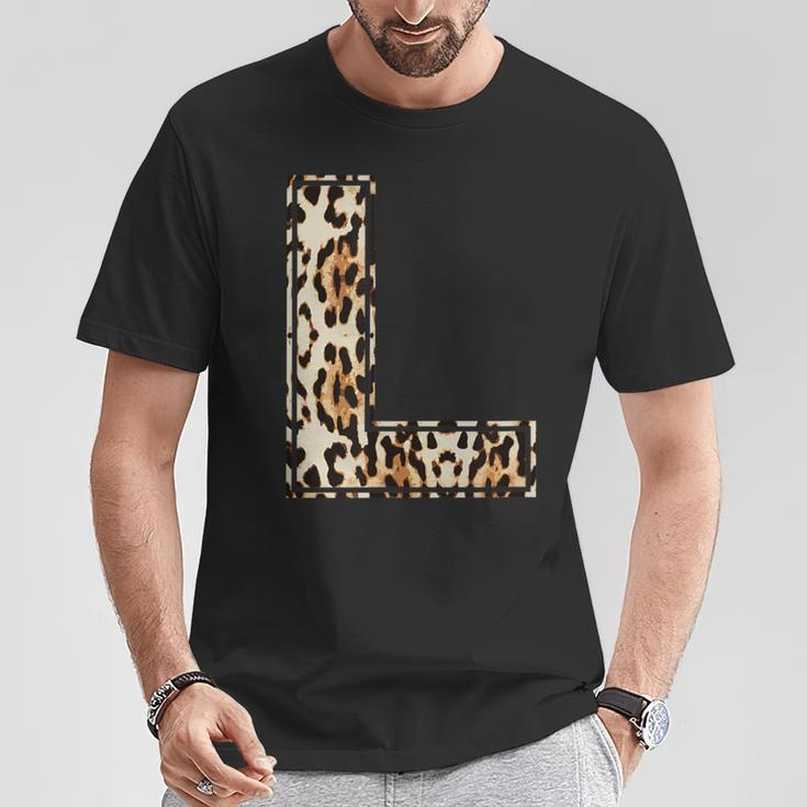 Cool Letter L Initial Name Leopard Cheetah Print T-Shirt Unique Gifts