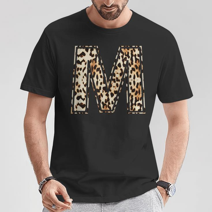 Cool Letter M Initial Name Leopard Cheetah Print T-Shirt Unique Gifts