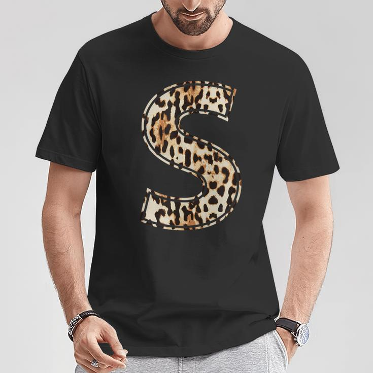 Cool Letter S Initial Name Leopard Cheetah Print T-Shirt Unique Gifts
