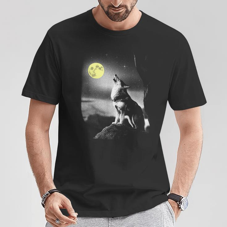 With Cool Wolf Der Unter Einer Starnenky Den Moon Black T-Shirt Lustige Geschenke