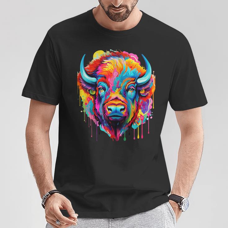 Cooles Bison-Kopf- Mit Hellen Farben T-Shirt Lustige Geschenke