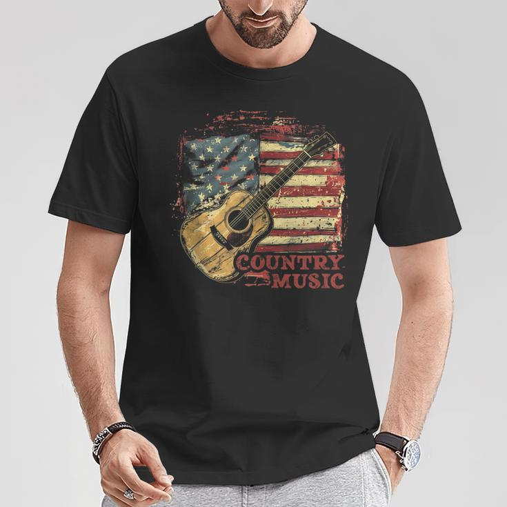 Country Music Outlaw Western Usa Patriotic Vintage Guitar T-Shirt Unique Gifts