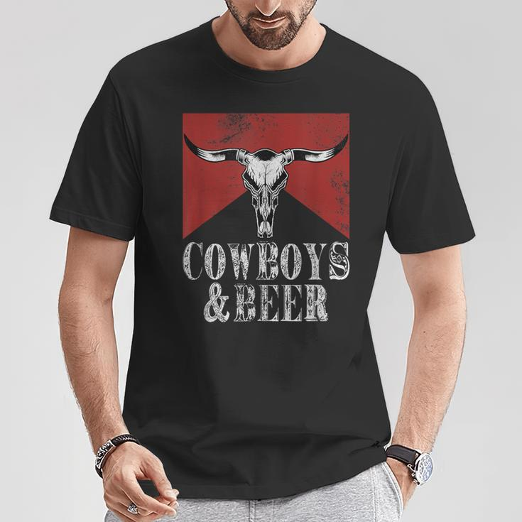 Cowboys & Beer Vintage Rodeo Bull Horn Western Country T-Shirt Unique Gifts