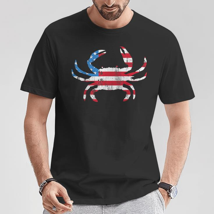 Crab Vintage American Flag T-Shirt Unique Gifts