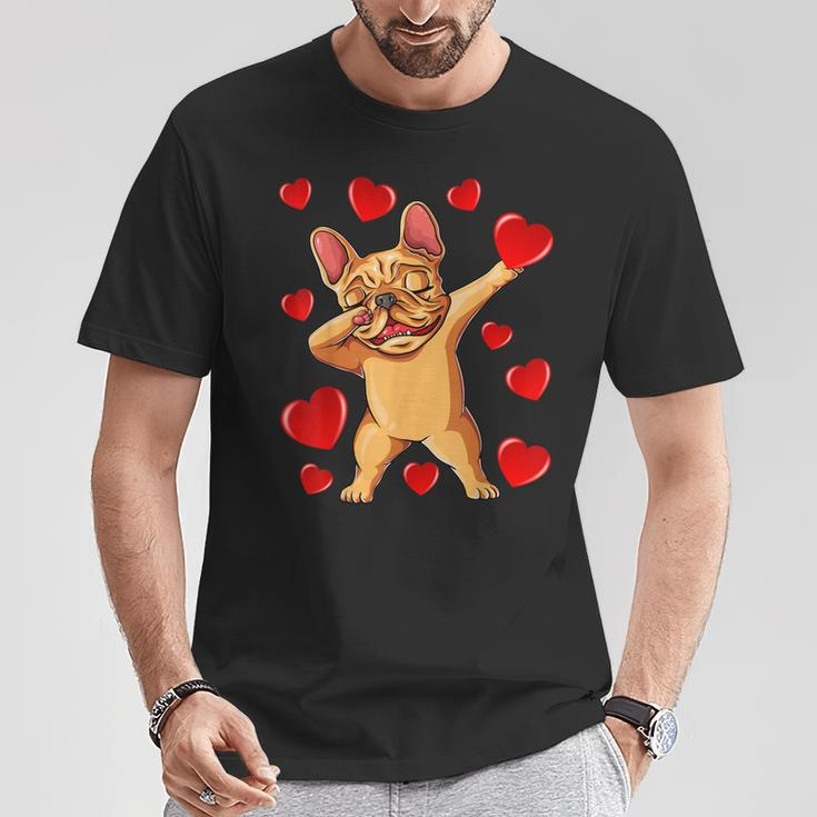 The Cream French Bulldog Dabbing Heart Valentines Day T-Shirt Unique Gifts