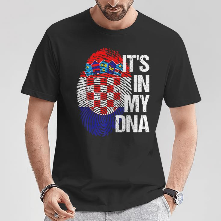 Croatia Hrvatska Flag Home Roots Fingerprint Dna T-Shirt Lustige Geschenke