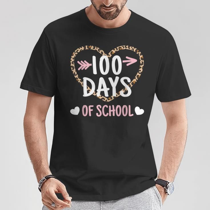 Cute 100Th Day Of School 100 Days Leopard Heart Boys Girls T-Shirt Unique Gifts