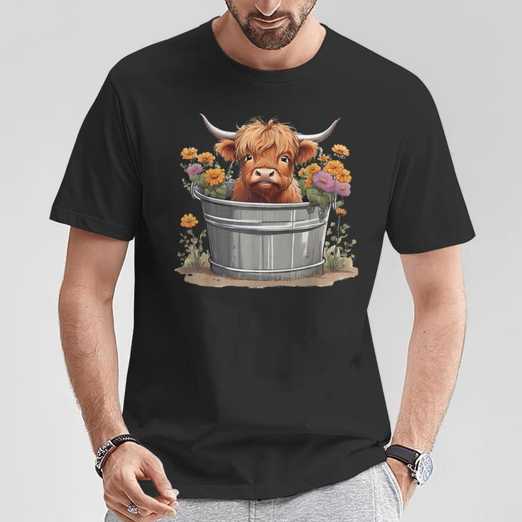 Cute Baby Highland Cow With Flowers Love Spring Pastel T-Shirt Unique Gifts