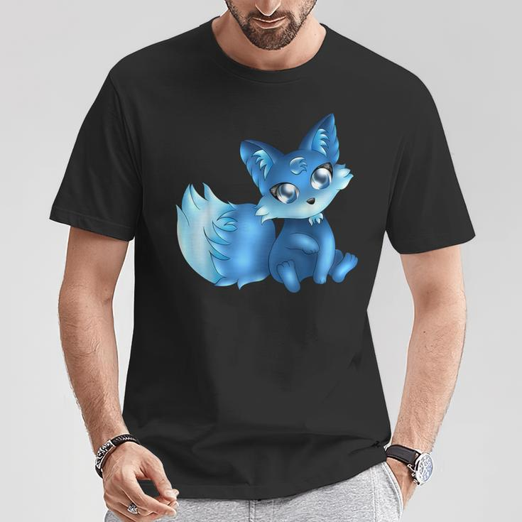 Cute Blue Sit Anime Fox Deutschland Geschenk T-Shirt Unique Gifts